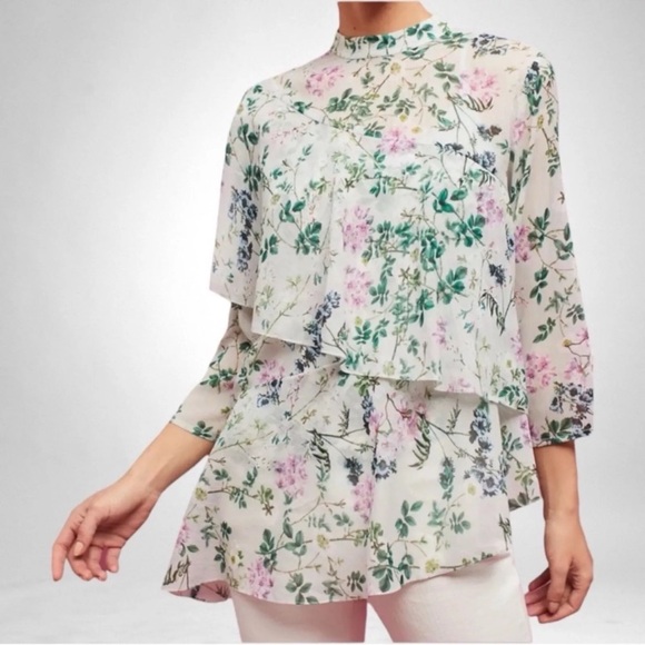 Hemant and Nandita Tops - Hemant and Nandita Anthropologie Silk Tiered Flowy Blouse - Size Medium